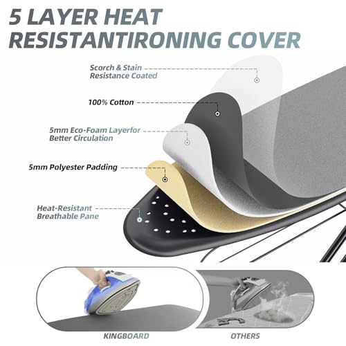 KINGBOARD Black Multi-Functional Ironing Board with Clothes Shelf & Cord Holder