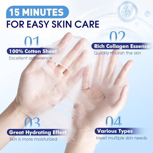 9 Pack Hydrating Face Masks Skincare, Bulk Sheet Face Mask for Dry Skin, Collagen Facial Masks Spa Gifts for Women Skin Care, Valentines Day Gifts, Mothers Day Gifts for Mom, Teacher and Nurse Gifts