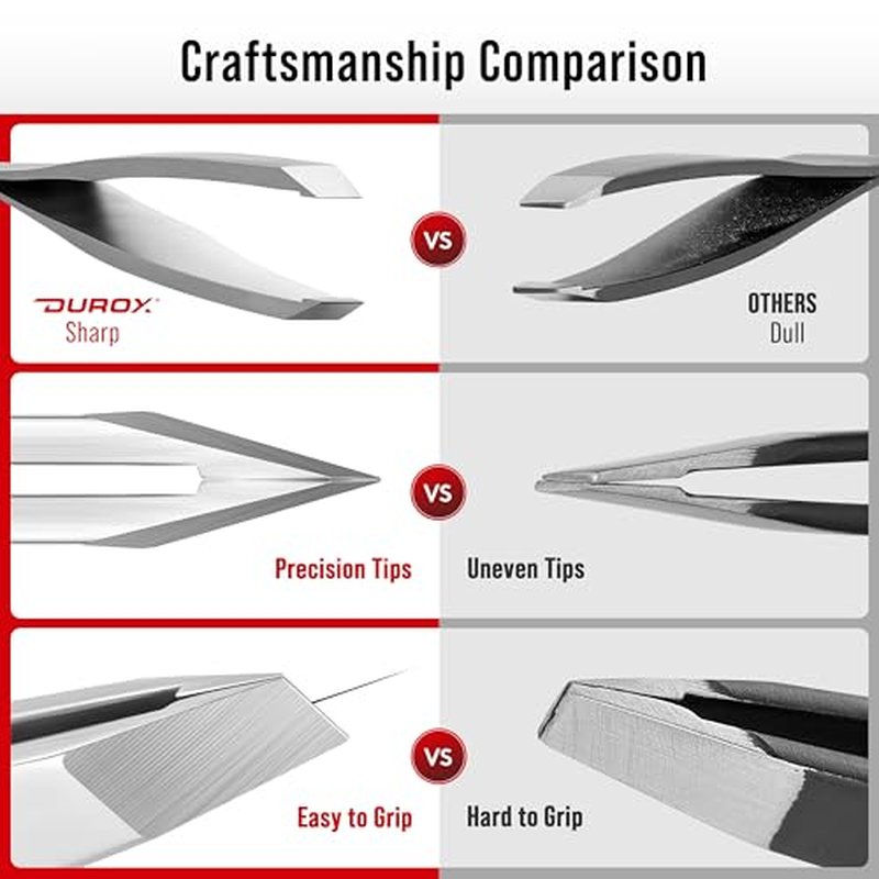 DUROX Precision Tweezers for Eyebrows ? Slant Eyebrow Tweezers for Women and Men, Made of Stainless Steel with Fine Slant Tips for Eyebrow and Hair Removal