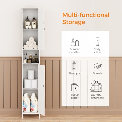 Tall Bathroom Storage Cabinet - White 11.8W Slim Vertical Organizer