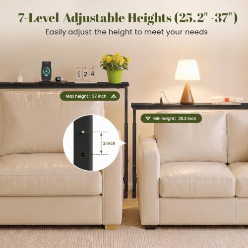 Black Adjustable Height Narrow Sofa Console Table with Charging Station - 78 Inch Variation