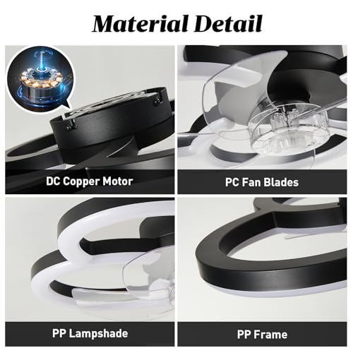 Matte Black 18-Inch LED Ceiling Fan with Lights Remote & Dimmable 3000-6500K