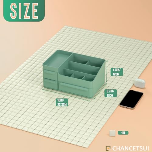 Green Makeup Organizer with Drawers and Brush Holders for Vanity