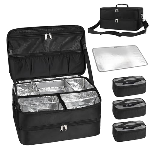 Extra Large Makeup Case, Professional Makeup Train Case for Makeup Artist Traveling Organizer, Double Layer XL Cosmetic Travel Case for Cosmetology with 3 Detachable compartments and 3 Makeup Bags