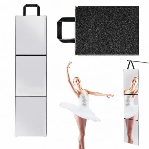 Foldable Acrylic Full Length Mirror with Handle - Tri-Fold, Black
