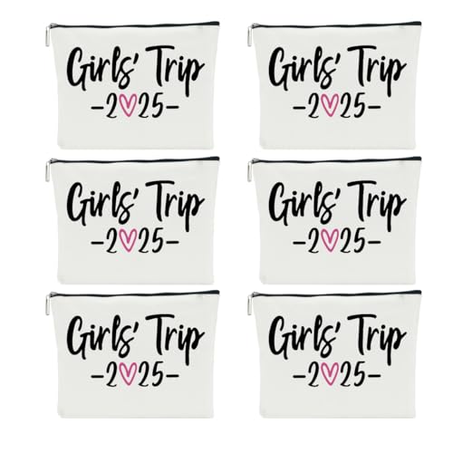 6 PCS 2025 Girls Trip Fashion Cosmetic Bags for Women - Travel Accessory - Canvas - Zipper - Adult Women - Unisex - 10 x 6 x 1.9 inches - Stain & Scratch Resistant