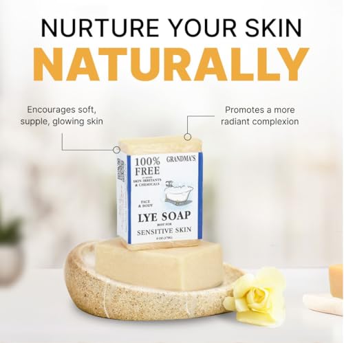 CLASSYONE Grandma's Pure Lye Soap Bar Bundle - Unscented Face & Body Wash for Sensitive Skin, Pack of 6