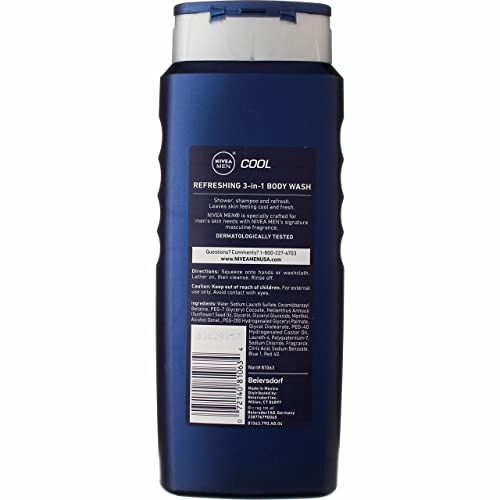 NIVEA MEN Cool Body Wash 33.8 Fl Oz - Fresh Menthol for Men, Pack of 1
