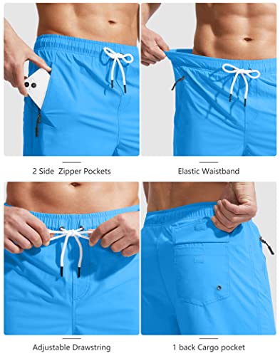 Men's 7 Inch Quick Dry Swim Trunks - Large Blue Board Shorts with Pockets