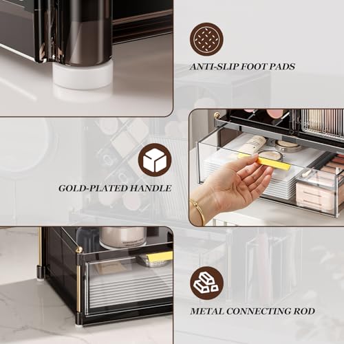 Modular Makeup Organizer, Clear Acrylic Cosmetic Storage Box with Drawer, Vanity Countertop Organizer for Makeup, Skincare and Beauty Accessories ? Multiple Styles