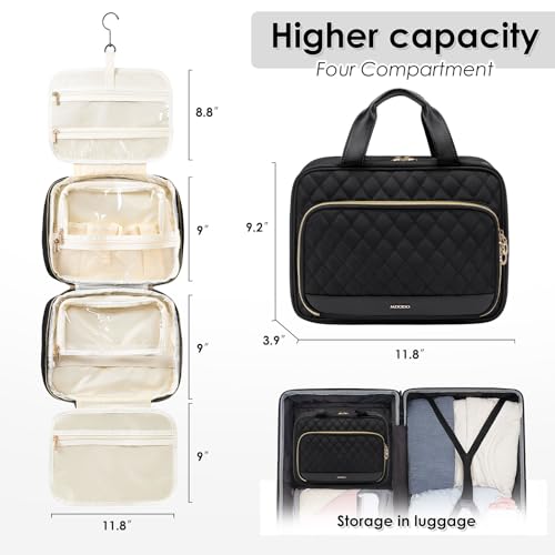 Travel Toiletry Bag Hanging Toiletry Bag for Women Water-resistant Cosmetic Makeup Bag for Full Sized Travel Essentials Must Have (Black)
