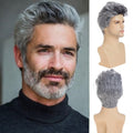 Men's Grey Wavy Wigs - Heat-Resistant Synthetic Party Halloween Cosplay Hair