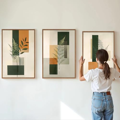 Green Fern Leaf Canvas Wall Art - Boho Botanical Decor for Living Room & Bedroom - 24x16 Inches - Rustic Minimalist Artwork