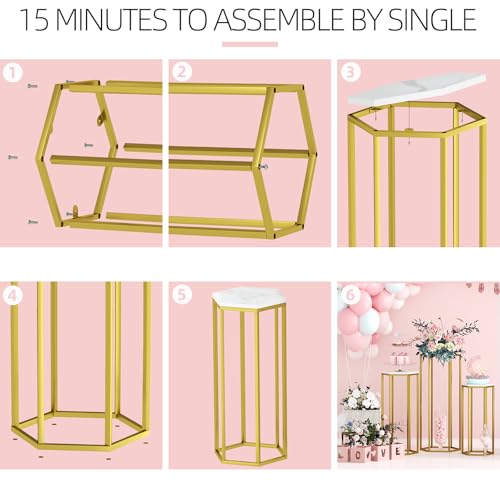Urban Deco Gold Hexagon Pedestal Stands Set of 3 for Party Decor
