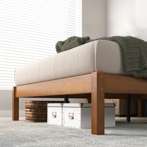 Twin Bamboo Platform Bed Frame with Under-Bed Storage - Brown, No Box Spring Needed