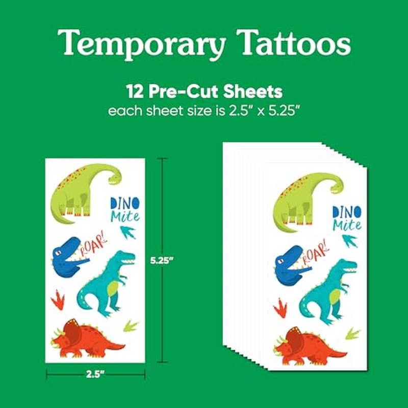 Big Dot of Happiness Roar Dinosaur Temporary Tattoos for Kids, Birthday Party Favors, Kids Tattoo Favor Kit, T-Rex Party Decorations, Boy Dino Party Supplies, 12 Sheets