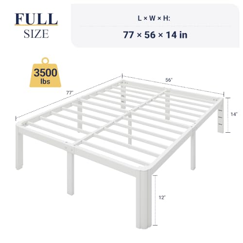 Full Size Metal Bed Frame 14 Inch Tall with Rounded Corners - White, Includes Variation: White / Full