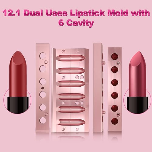 Lipstick Mold, Ymiko 12.1 Dual Uses Lipstick Maker, Lip Balm Making Kit, 6 Cavity Maker, for Making Single Color, Rose Gold Aluminum Alloy