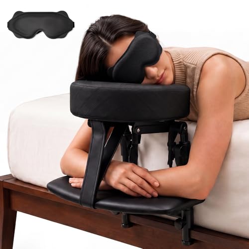 Adjustable Bed Massage Headrest with Armrest & Face Cradle - Black