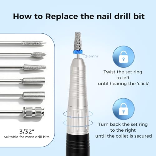 Black Nail Drill Handpiece Compatible with KUPA UP200 KP55 KP60 KP5000 - 30,000RPM Professional Manicure Tool