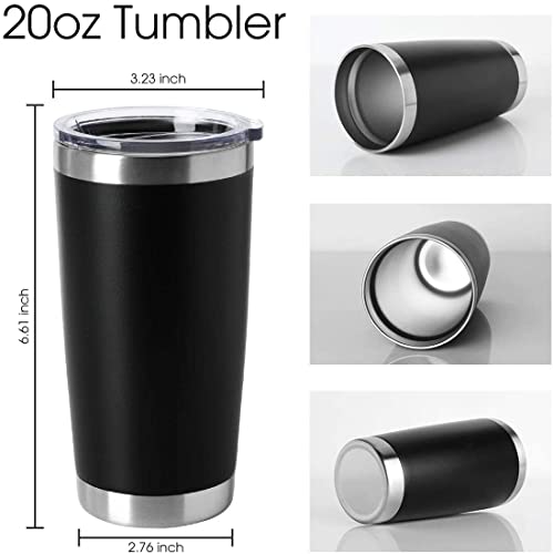 Black 20oz Stainless Steel Insulated Tumblers with Lid - 12 Pack, Double Wall Vacuum Coffee Mug