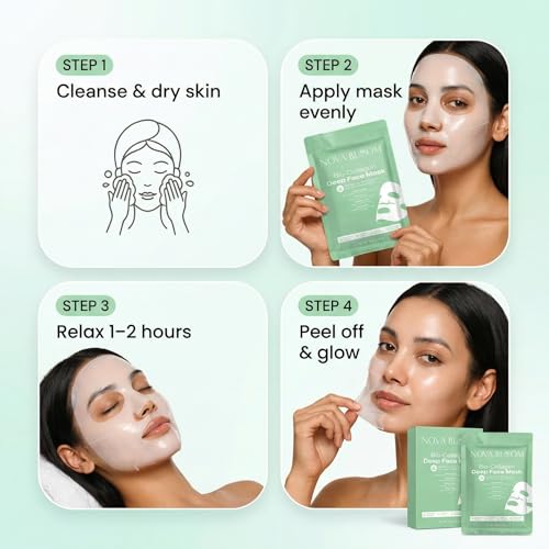 Nova Bloom Bio-Collagen Deep Overnight Mask ? Hydrating Hydrogel Face Mask for Korean Glass Skin Glow ? Low Molecular Collagen, Niacinamide & Hyaluronic Acid ? Pore Refining & Anti-Aging (Pack of 15)