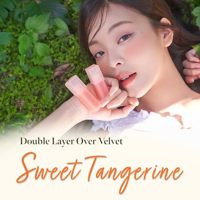 BLACK ROUGE, Double Layer Over Velvet Sweet Tangerine, DL28 Hush Fig ? Korean Sheer Glow Velvet Lip Tint, Long Lasting, Non-Smudge, Vitamin C Infused, Hydrating, Jeju Tangerine Scent