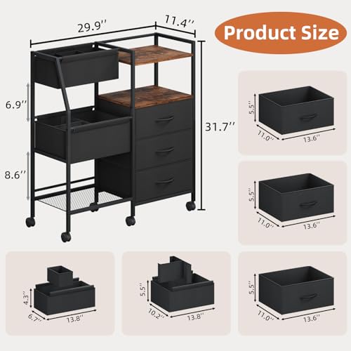 Somdot Baby Diaper Caddy Organizer 3-Tier Rolling Cart Black Rustic Brown