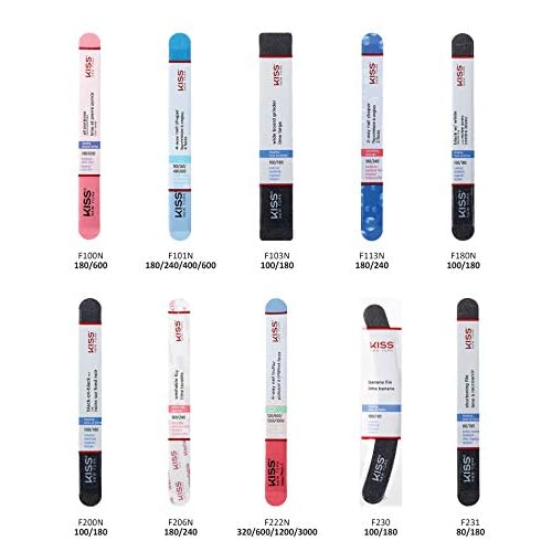 Kiss File All Purpose & Smoother 180 Medium / 600 Extra Fine F100N - Pack of 6 Files & Smooths Natural and Artificial Nails