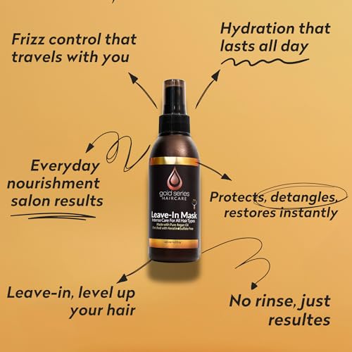 Moroccan Gold Series Argan Oil Leave-In Hair Mask 4.2 Fl Oz – Nourishing Keratin Spray for Curly & Damaged Hair