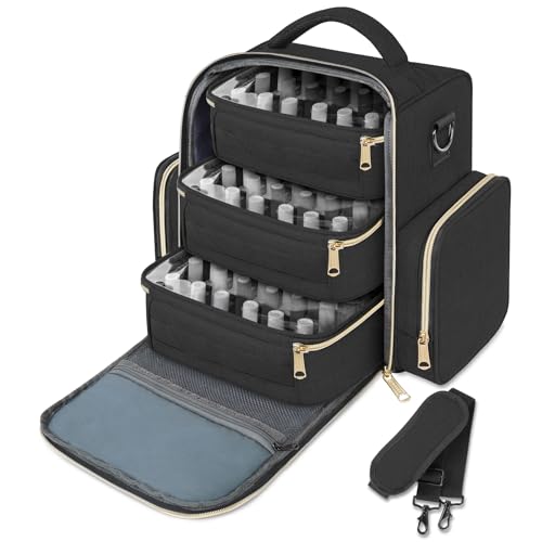 YOREPEK Black Nail Polish Organizer Holds 72 Bottles, Travel & Makeup Bag