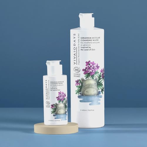 VIVAIODAYS Organic Rose Geranium Cleansing Water -Quick Clean up for Baby & Gentle Makeup Remover ((15.2 oz | 450 ml Large))