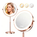 Rose Gold Lighted Makeup Mirror with 1X/30X Magnification, Dimmable LEDs, 360° Rotation, Rechargeable Battery