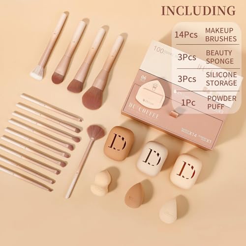 DUcare 21pcs Makeup Gift Set,with 14Pcs Makeup Brush set 3pcs Makeup Sponges 3pcs Sponge Holder 1pc Powder Puff for Foundation Blending Powder Blush Eyeshadows