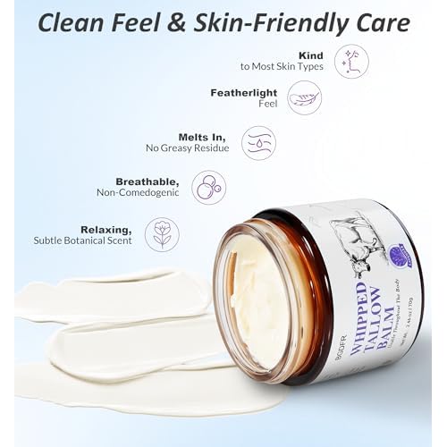 Grass-Fed Beef Tallow Balm for Skin, Whipped Cream for Face, Natural Daily Moisturizing for Soft, Smooth Skin, Lavender