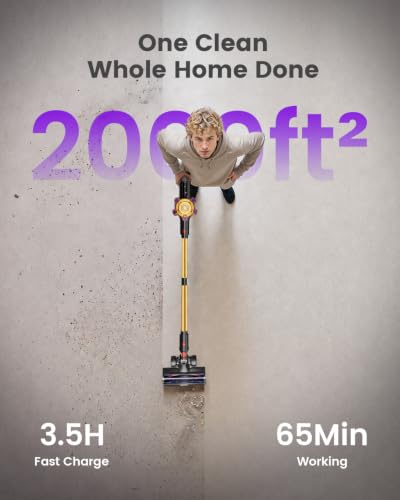 Zulyxio Gold Cordless Vacuum Cleaner 580W 50KPa Stick Vacuum with 65 Min Runtime