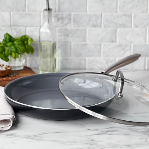 12 Inch Ceramic Nonstick Frying Pan with Lid - Gray, Oven & Dishwasher Safe