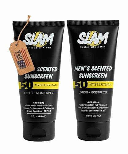 Men's SPF 50 Sunscreen Lotion Set - MysteryMan 3oz x 2 Pack, Scented Cologne-Style, Water-Resistant, Lightweight Skin Protection