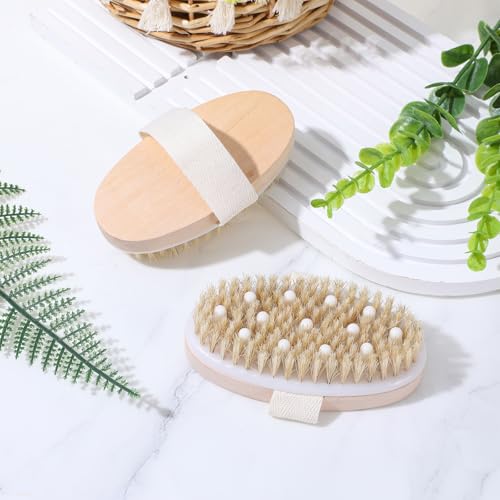 10 Pcs Dry Brushing Body Brush, Natural Bristle Exfoliating Brush Exfoliating Brushes with Massage Nodule Dry Skin Body Scrubber for Shower Blood Circulation, Deep Exfoliation for Smooth Skin