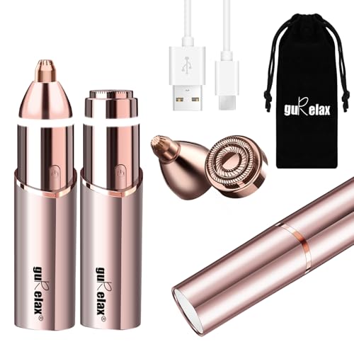 Gurelax Rose Gold 2-in-1 Electric Eyebrow & Facial Hair Trimmer with 3 Replacement Heads