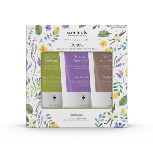 Scentuals Hand Cream Set of 3 with Shea, Cocoa, Argan & Almond Oils - Lemon, Lavender, Vanilla, 60ml
