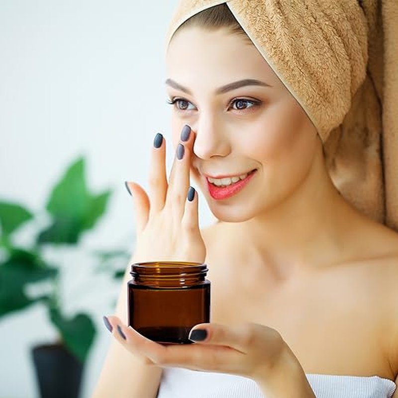 2 oz Amber Glass Jars with Lids,24 Pack 2oz Small Glass Jar with Inner Liners and Black Lids,Travel Jars for Cosmetics Container,Cream Lotion,Body Scrub, Lotion