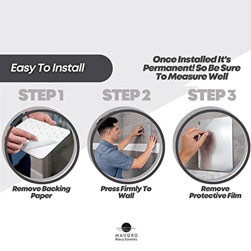 Mavoro 7x9 Shaving Mirror for Shower | 3M Adhesive Shower Mirror | Acrylic - Unbreakable | Less Fogging | Sleek Frameless | Peel and Stick | Glassless Safety (2 Pack)