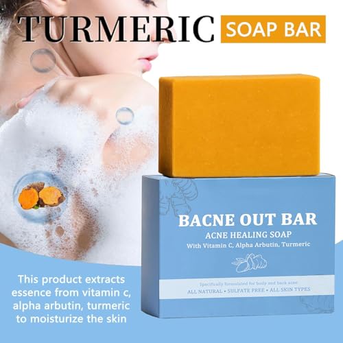 Bacne Out Bar, Acne Healing Soap with Turmeric Vitamin C & Alphaarbutin, Natural Exfoliating Cleanser for Back, Face, Chest, Shoulders (1)