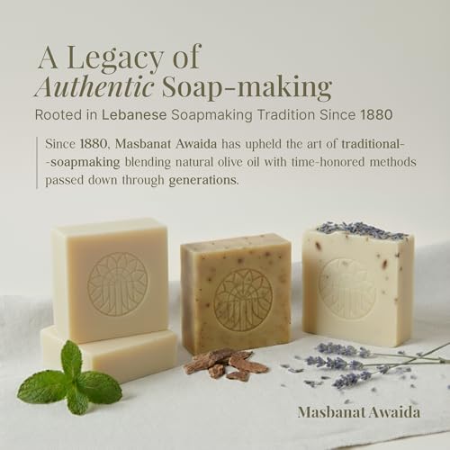 Masbanat Awaida Castile Olive Oil Bar Soap ? 3 Pack (Oud, Mint & Lavender) ? Natural Moisturizing Handmade Soap for Body & Hands ? Pure Lebanese Cold-Pressed Since 1880