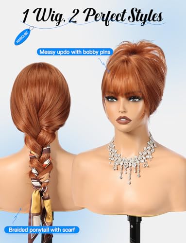 HAIRCUBE Orange Layered Long Straight Synthetic Wig with Bangs - Heat Resistant & Natural Look