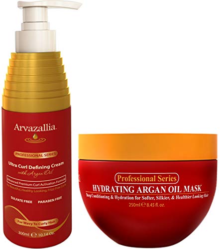 Curl Defining Cream with Argan Oil & Hydrating Hair Mask Bundle for Wavy & Curly Hair