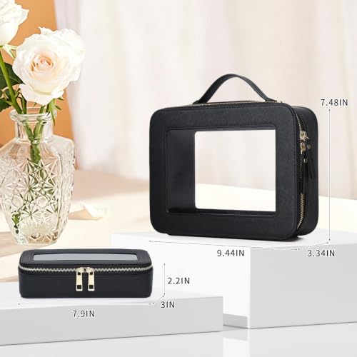 Travel Makeup Bag Set - Slim Brush & Toiletry Organizer, Black, A4/Black/L+Slim Variation