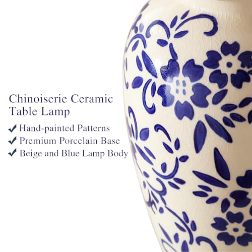 Modern Chinoiserie Ceramic Bedside Table Lamps Set of 2 - Blue Pattern