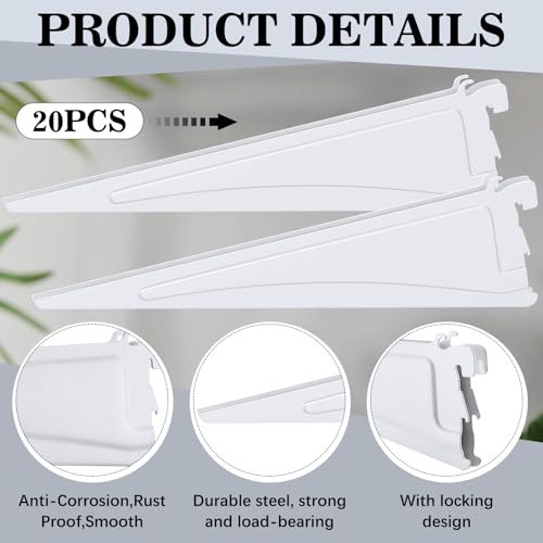 Wonderjune 20 Pcs White Adjustable Locking Shelf Brackets 16 Inch Heavy Duty Wire Shelving